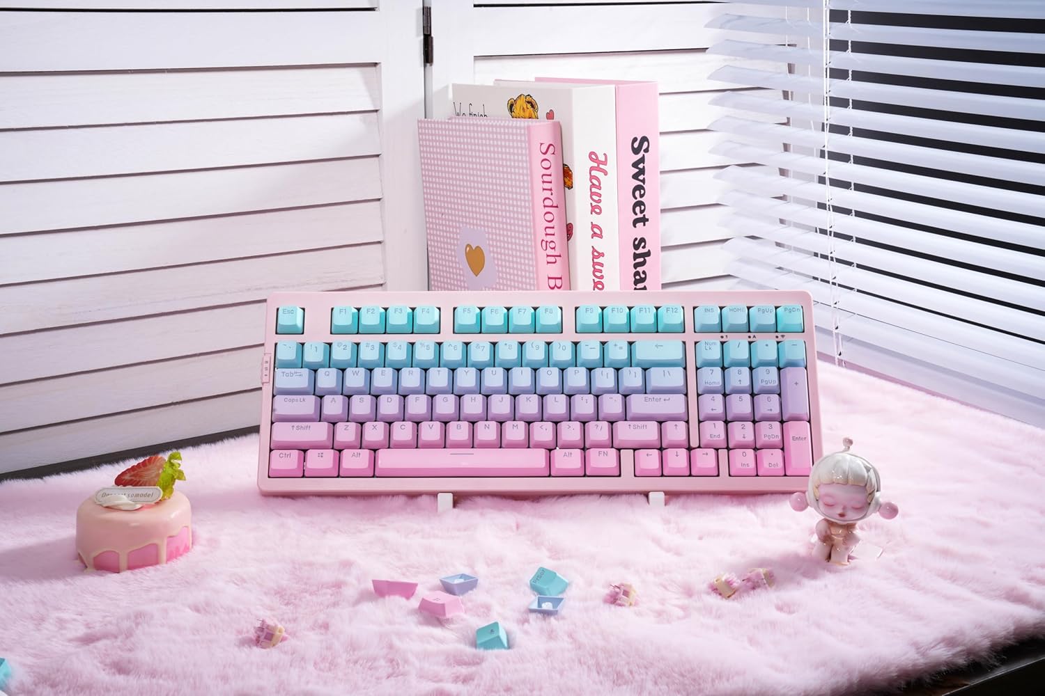 Zornher ZH980 Cute 98-Key Mechanical Keyboard Pink/White Gradient Aesthetic