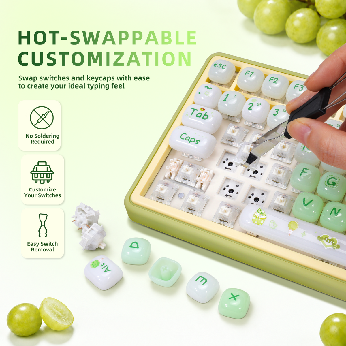 ZORNHER SHINE UR82 Cute 82-Key Mint Green Aesthetic Keyboard