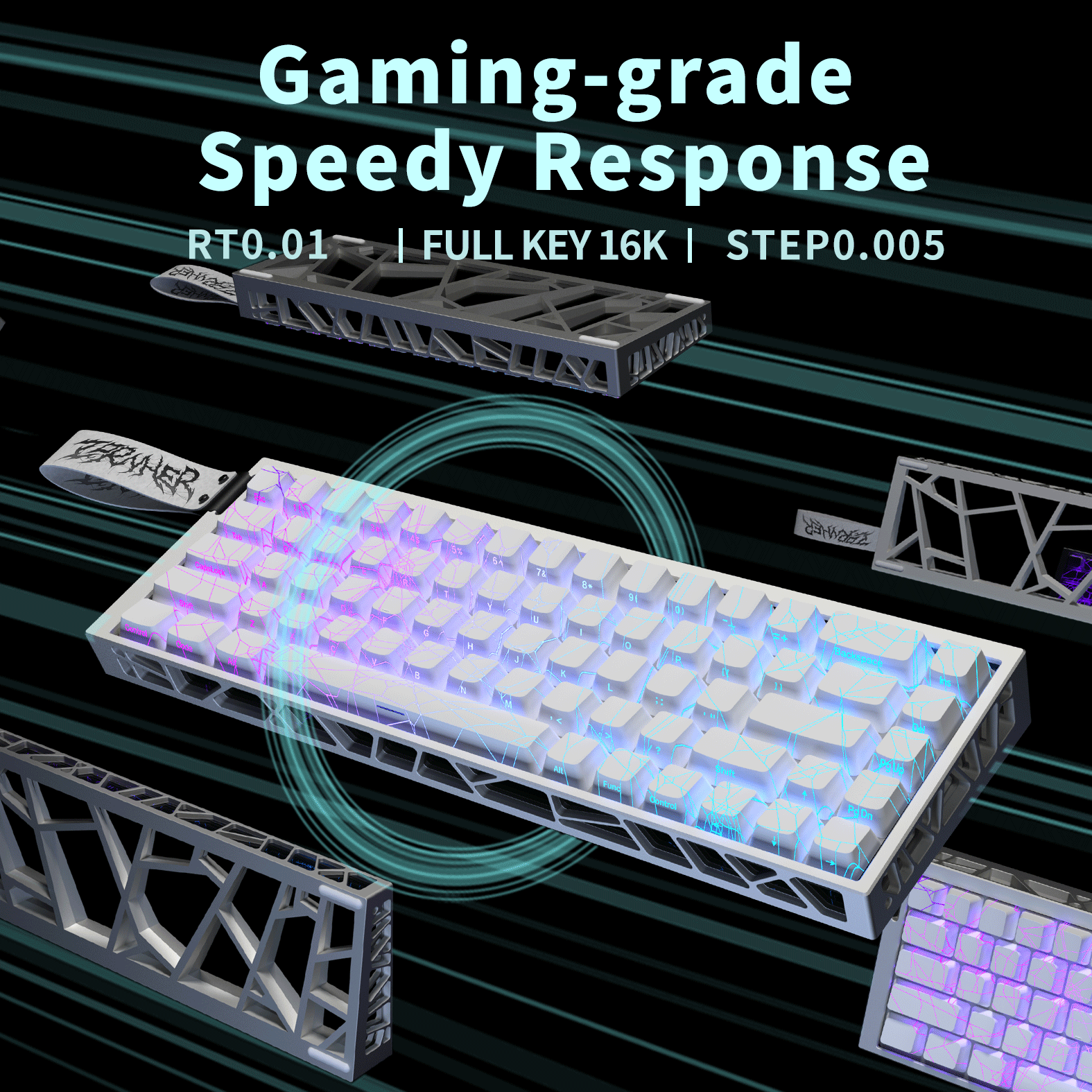 ZH68-HE 홀 효과 65% 기계식 키보드, 화이트 스파이더웹 키캡, 풀 RGB, 경쟁 게임에 적합, RT0.01MM