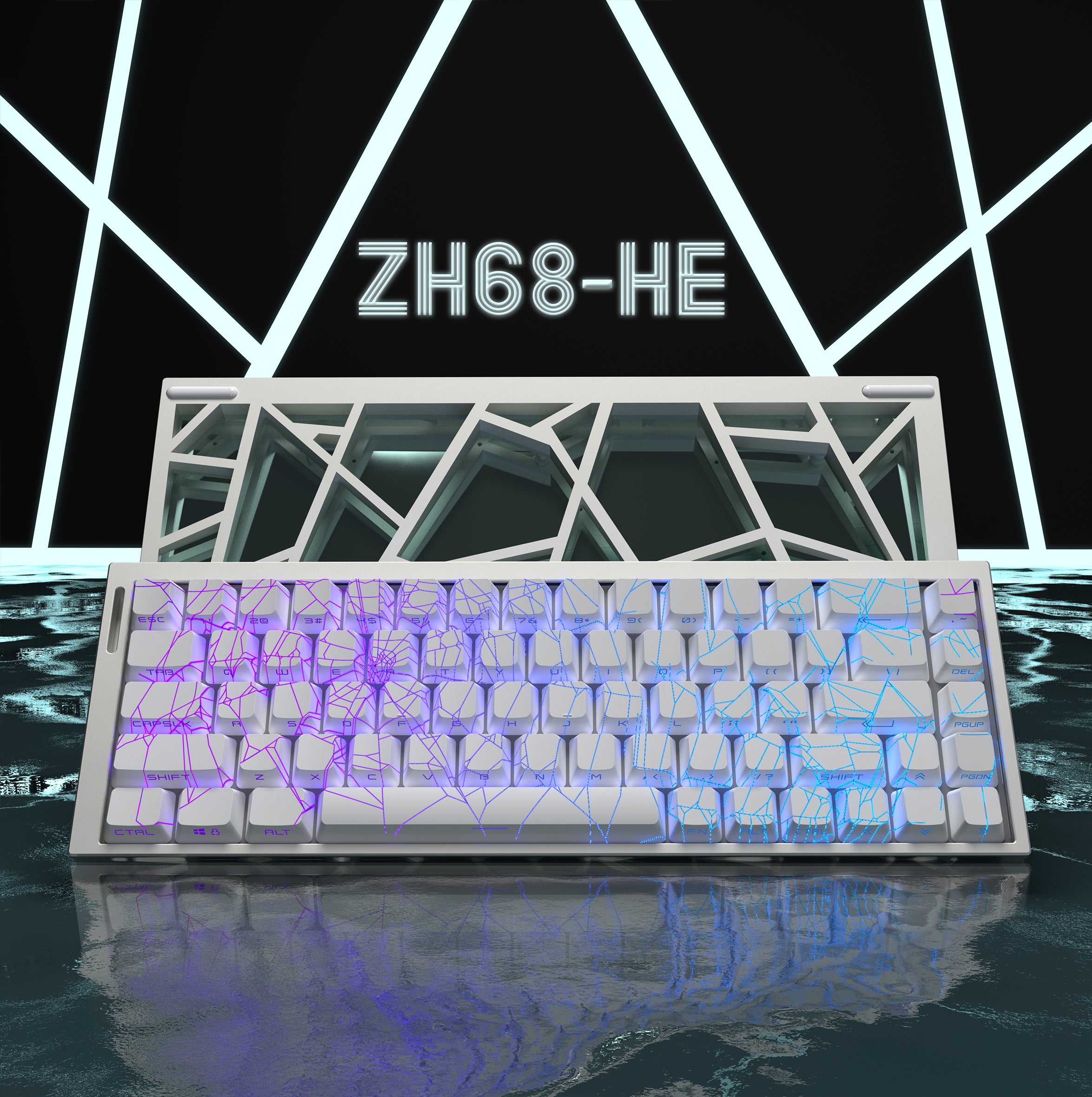 ZH68-HE 홀 효과 65% 기계식 키보드, 화이트 스파이더웹 키캡, 풀 RGB, 경쟁 게임에 적합, RT0.01MM