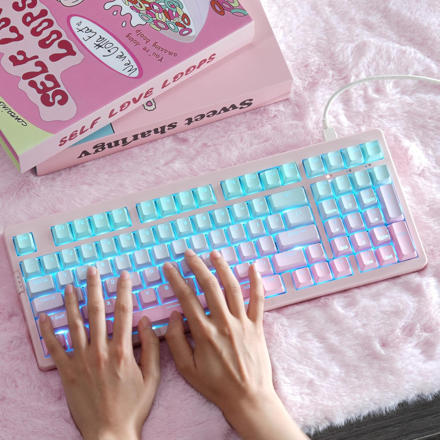 Zornher ZH980 Cute 98-Key Mechanical Keyboard Pink/White Gradient Aesthetic