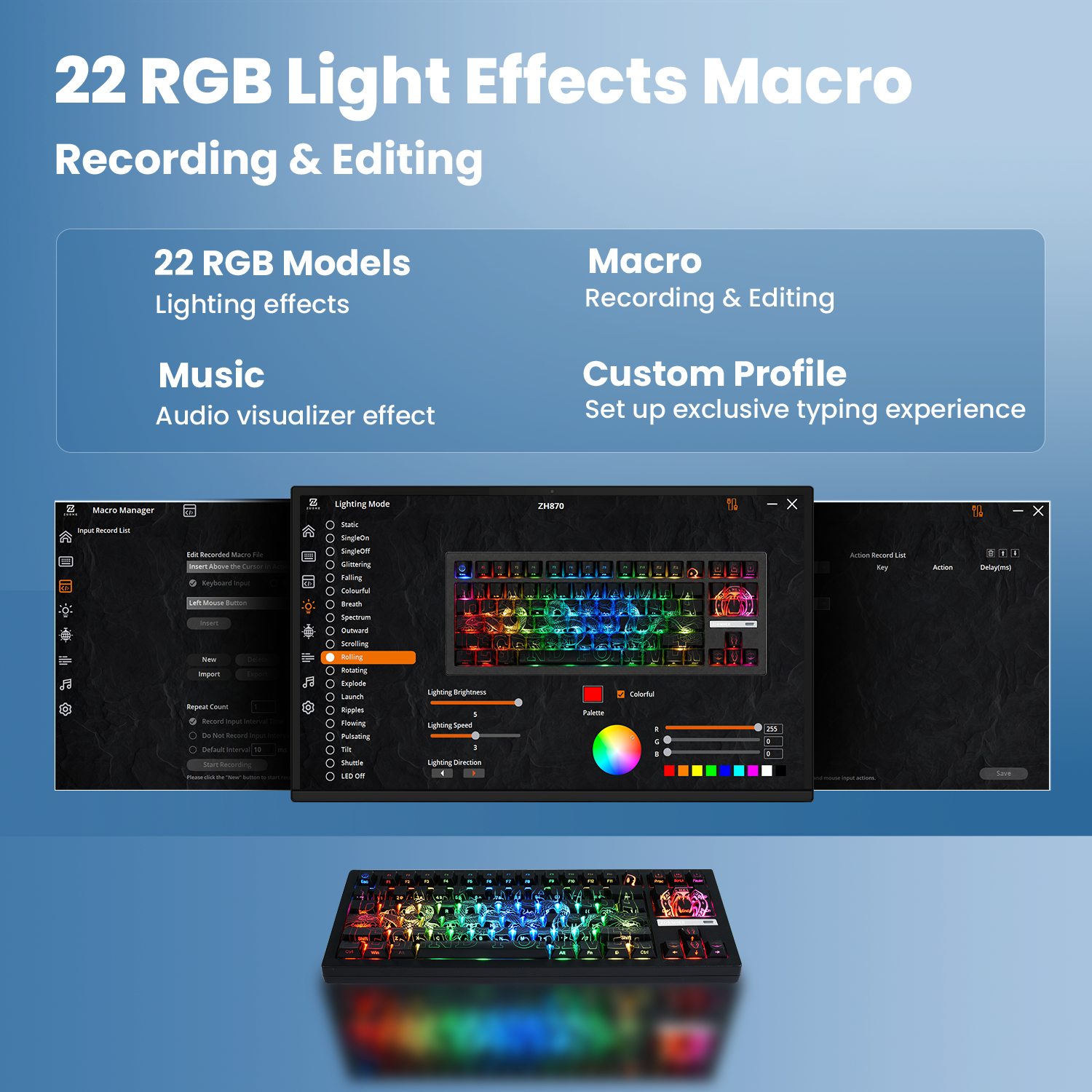 ZORNHER ZH870 Black Mamba Hot Swappable RGB Mechanical Keyboard