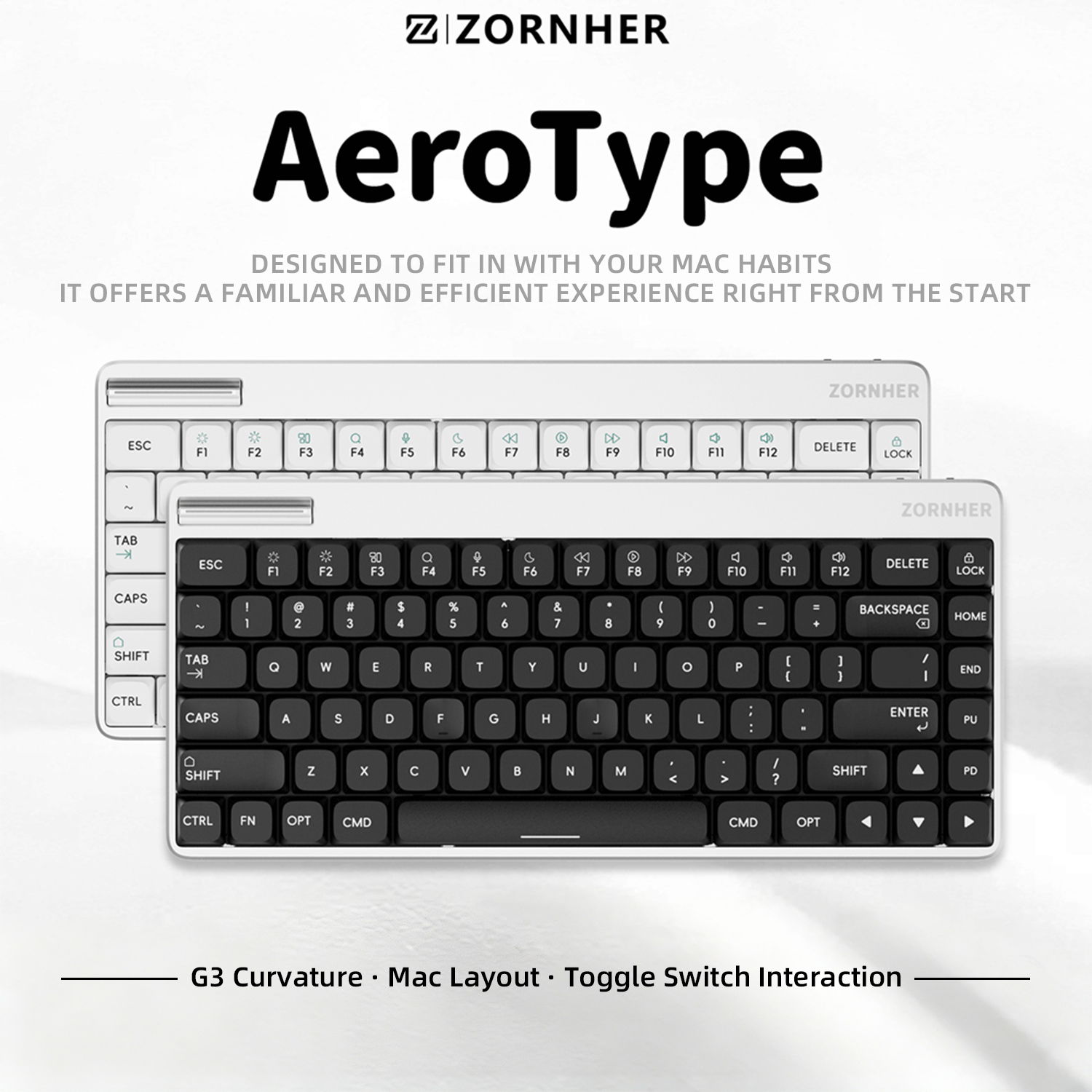 Zornher Aeris 75 | 75% Low-Profile Wireless Mechanical Keyboard for Mac