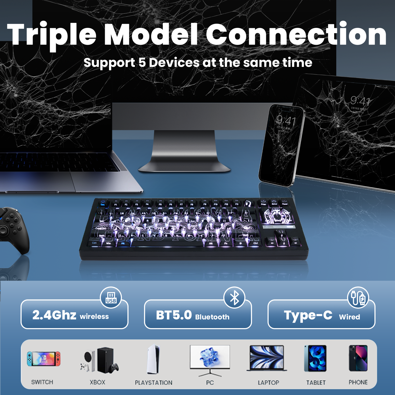 ZORNHER ZH870 Black Mamba Hot Swappable RGB Mechanical Keyboard