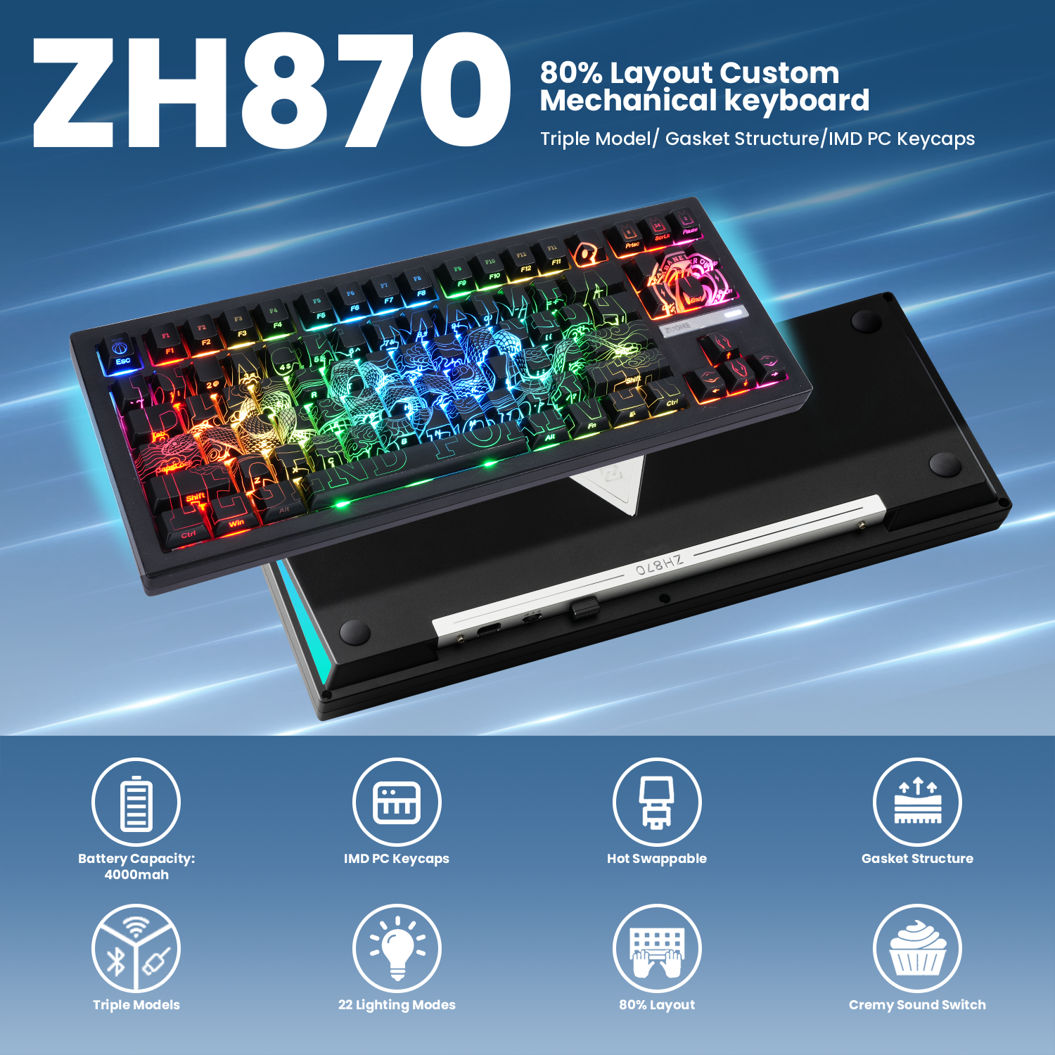 ZORNHER ZH870 Black Mamba Hot Swappable RGB Mechanical Keyboard