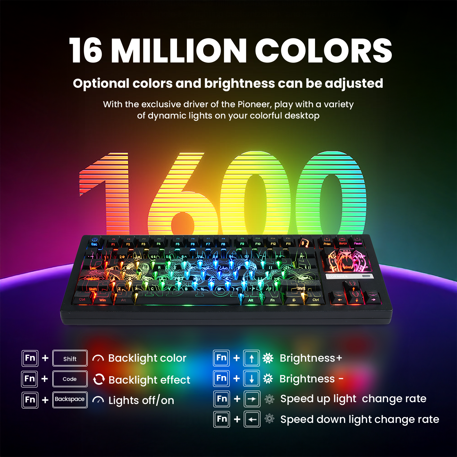 ZORNHER ZH870 Black Mamba Hot Swappable RGB Mechanical Keyboard