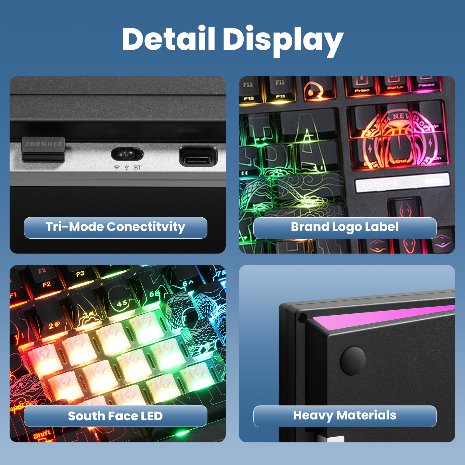ZORNHER ZH870 Black Mamba Hot Swappable RGB Mechanical Keyboard