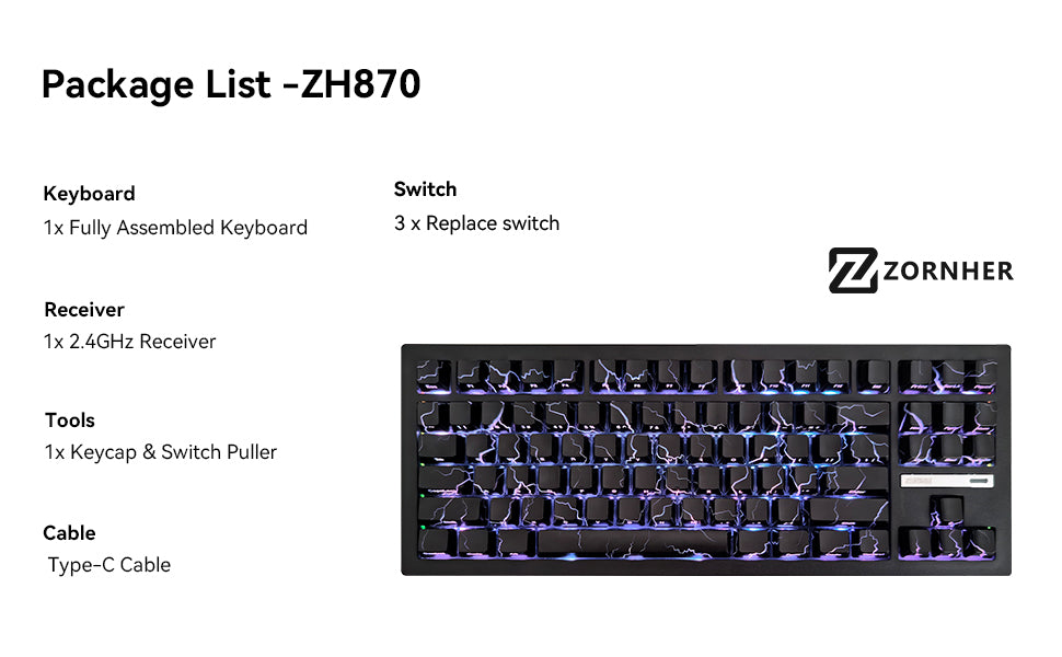 ZORNHER ZH870 80% Lightning Mechanical Keyboard