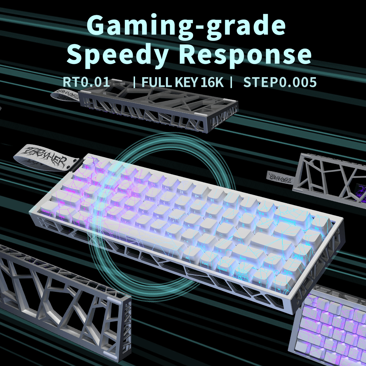 ZH68-HE Hall Effect 65% Mechanical Keyboard ，White Spiderweb Keycap，Fu