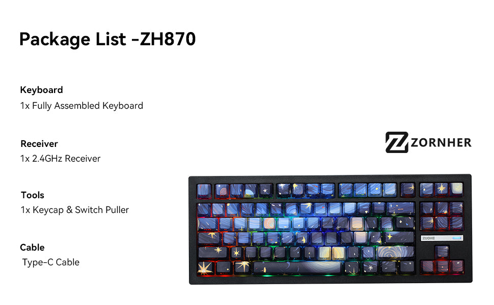 ZORNHER ZH870 80% Van Gogh's Starry Night Mechanical Keyboard