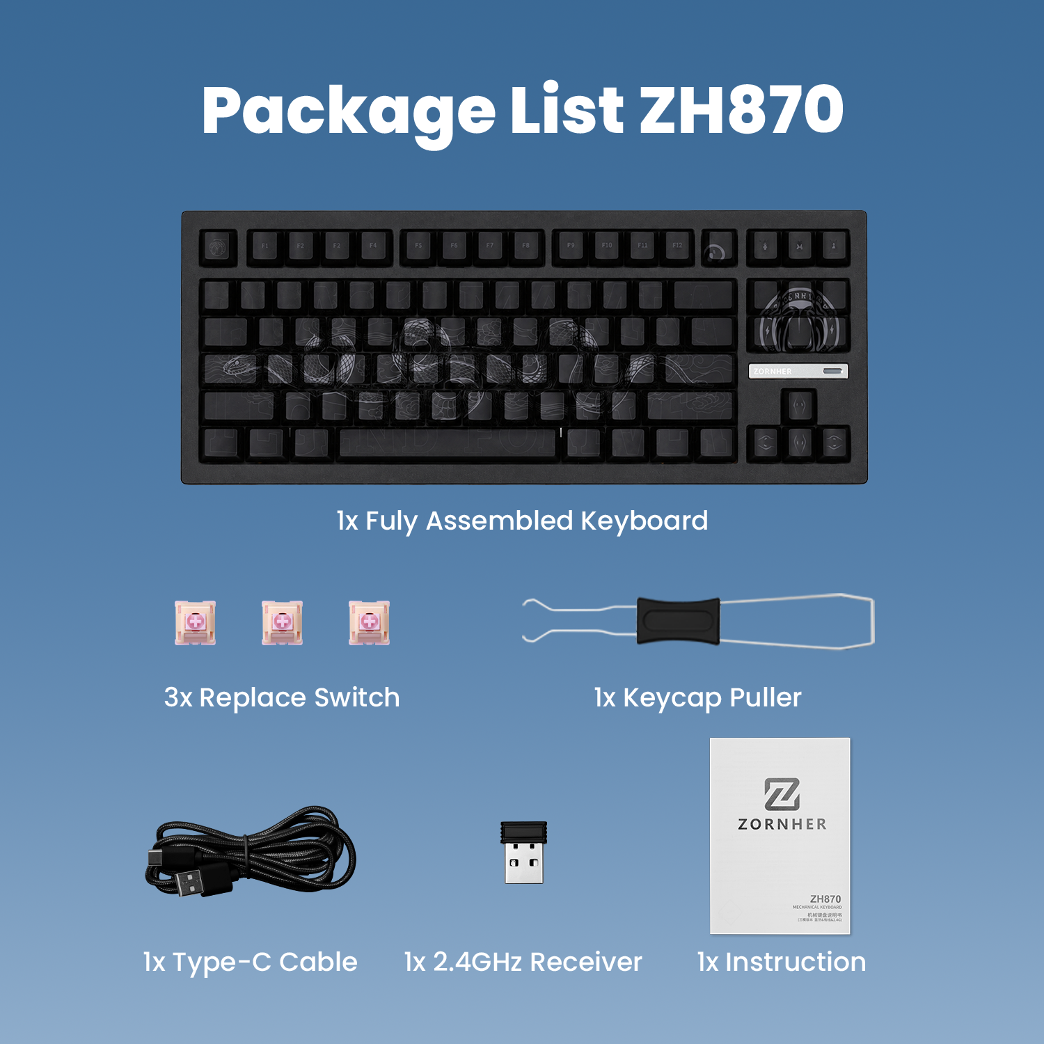 ZORNHER ZH870 Black Mamba Hot Swappable RGB Mechanical Keyboard