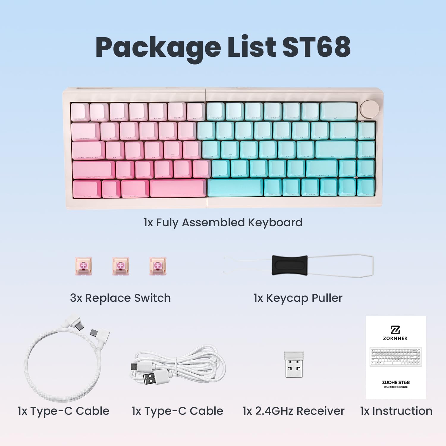 ST68 分割キーボード コンパクトな 60% 人間工学設計、CNC クラフト