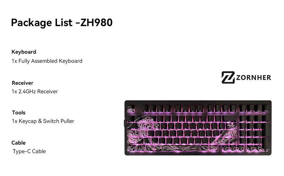 ZORNHER ZH980 95% Wave of Kanagawa Version Mechanical Keyboard