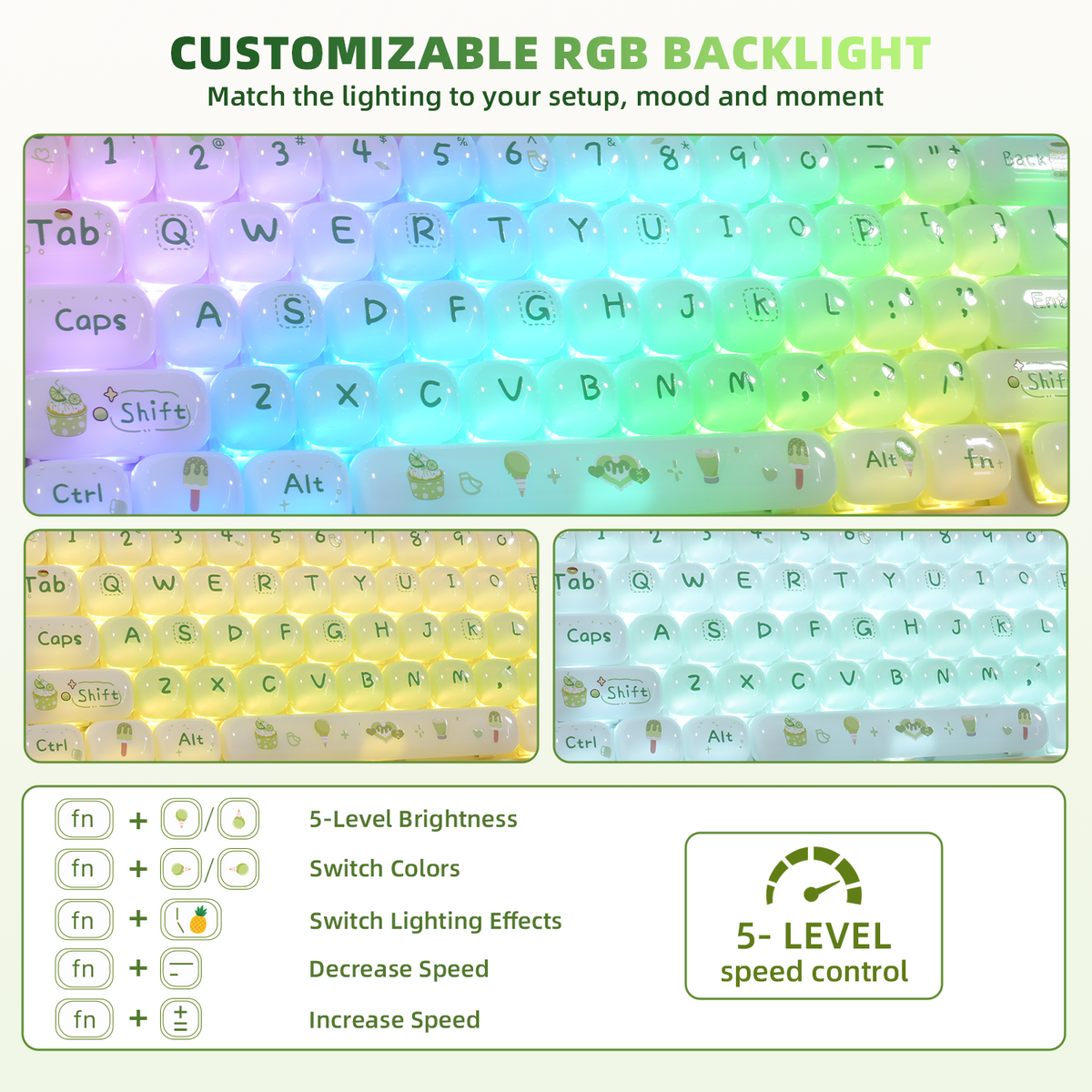 ZORNHER SHINE UR82 Cute 82-Key Mint Green Aesthetic Keyboard